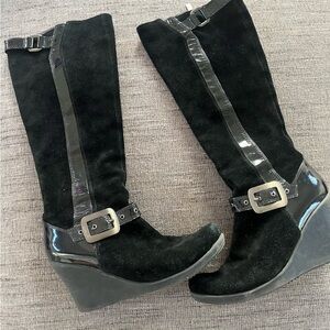 Cafe Noir Women’s Knee High Suede Wedge Boots